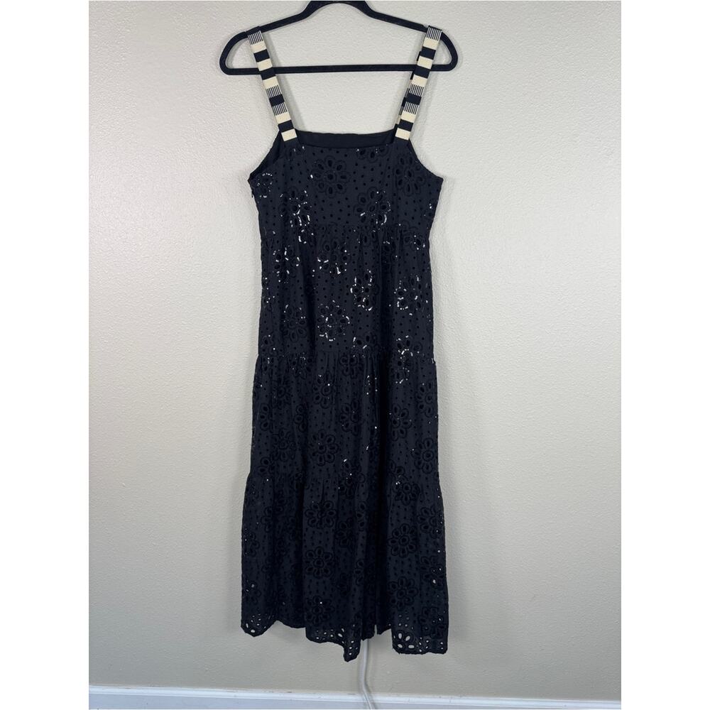 Desigual Black Eyelet Sequin Tiered Maxi Dress Womens M Leah Casual Boho Cotton - Picture 9 of 16